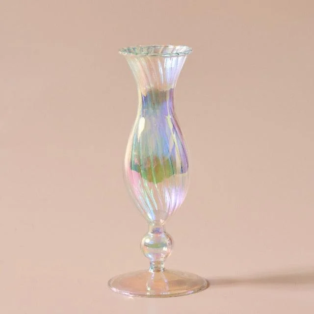 Homeko Iridescent Rainbow Glass Taper Candle Holders & Vases -