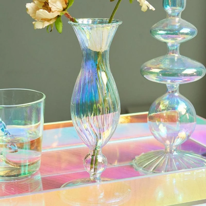 Homeko Iridescent Rainbow Glass Taper Candle Holders & Vases -