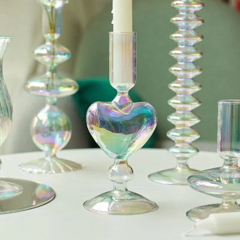 Homeko Iridescent Rainbow Glass Taper Candle Holders & Vases -