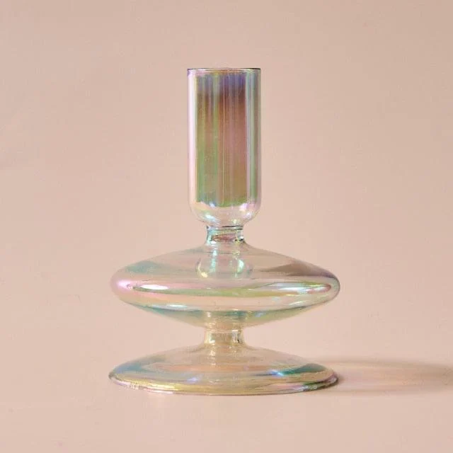 Homeko Iridescent Rainbow Glass Taper Candle Holders & Vases -