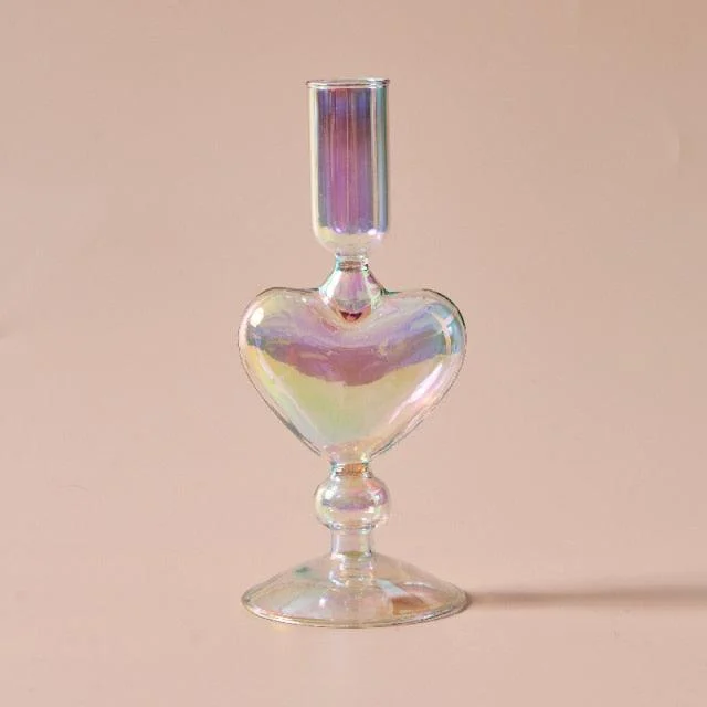 Homeko Iridescent Rainbow Glass Taper Candle Holders & Vases -