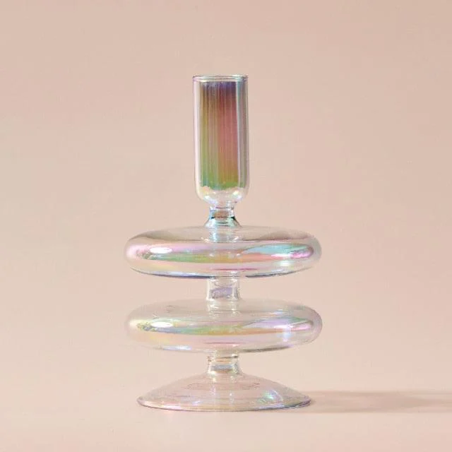 Homeko Iridescent Rainbow Glass Taper Candle Holders & Vases -