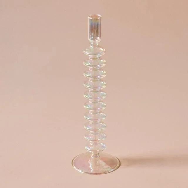 Homeko Iridescent Rainbow Glass Taper Candle Holders & Vases -