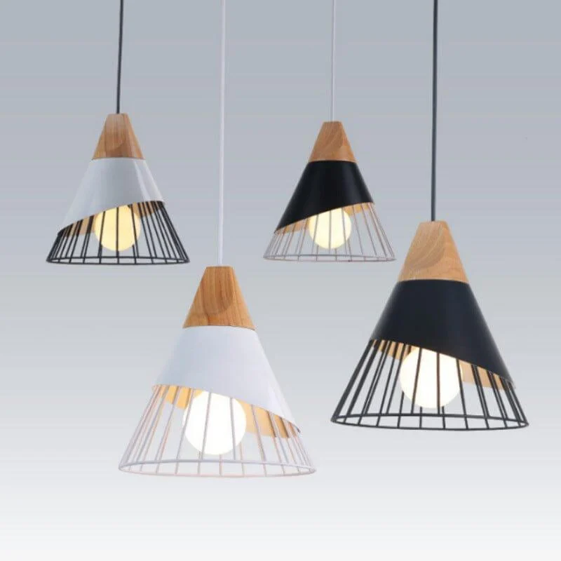 Homeko Lamp Loft Iron Wood Pendant Lights -