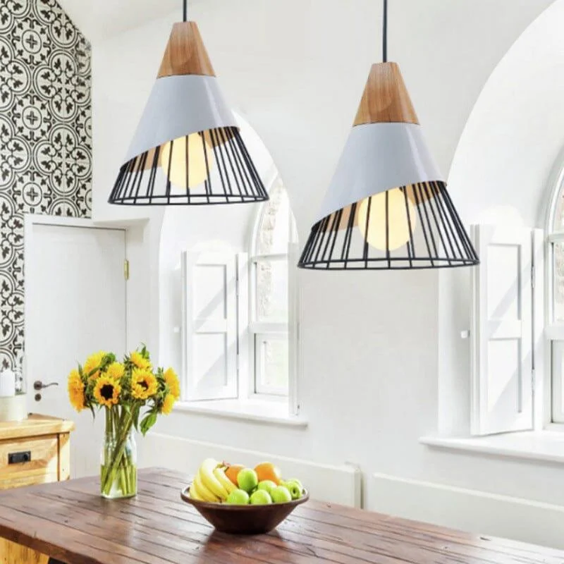 Homeko Lamp Loft Iron Wood Pendant Lights -