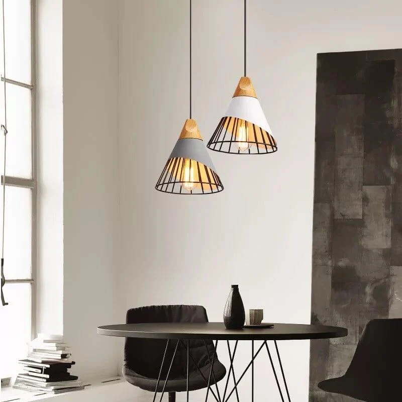 Homeko Lamp Loft Iron Wood Pendant Lights -