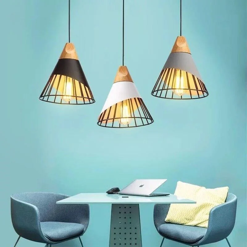 Homeko Lamp Loft Iron Wood Pendant Lights -