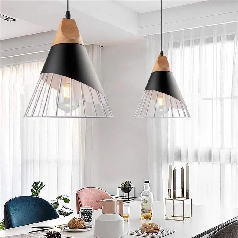 Homeko Lamp Loft Iron Wood Pendant Lights -