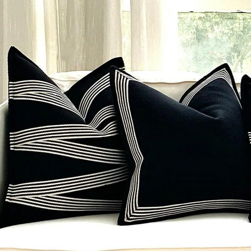 Homeko Large Geometric Striped Cushion Covers - 