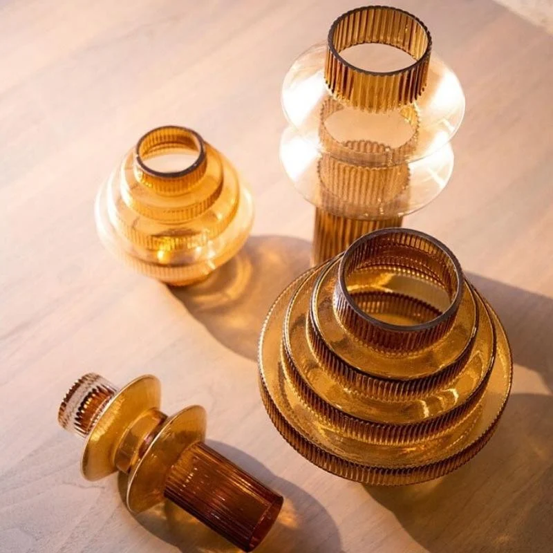 Homeko Linear Abstract Amber Decorative Glass Vase -