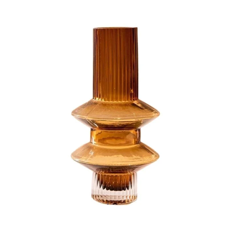 Homeko Linear Abstract Amber Decorative Glass Vase -
