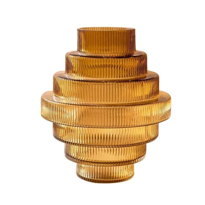 Homeko Linear Abstract Amber Decorative Glass Vase -