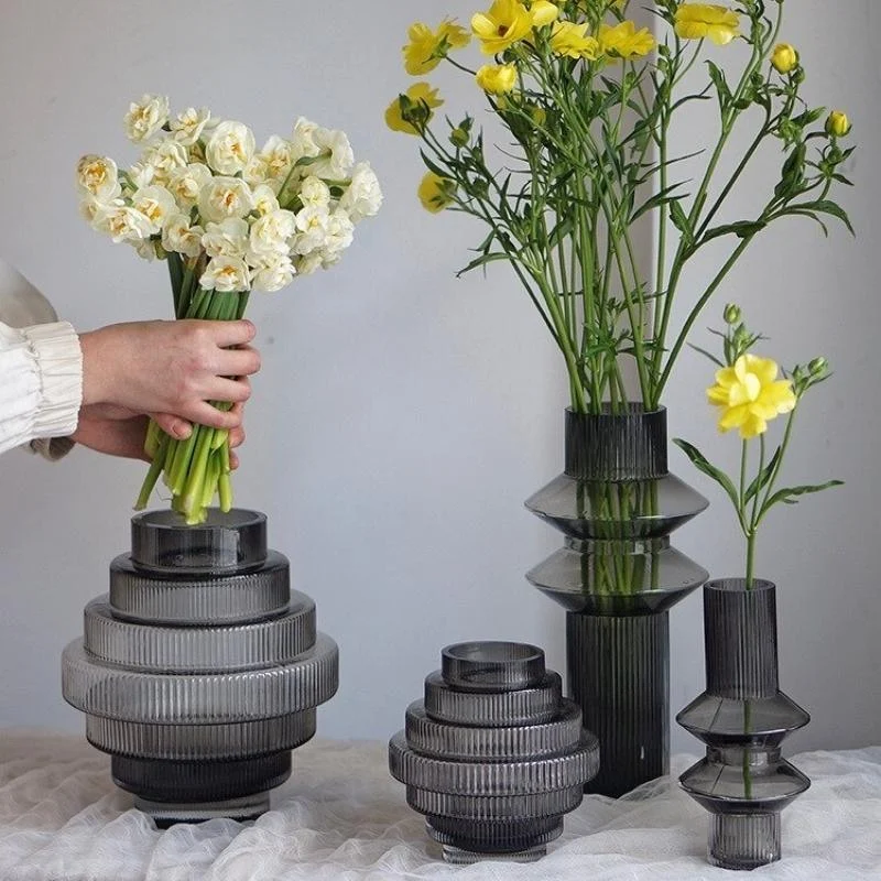 Homeko Linear Abstract Gray Decorative Glass Vase -