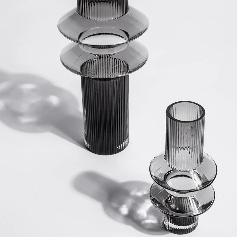 Homeko Linear Abstract Gray Decorative Glass Vase -