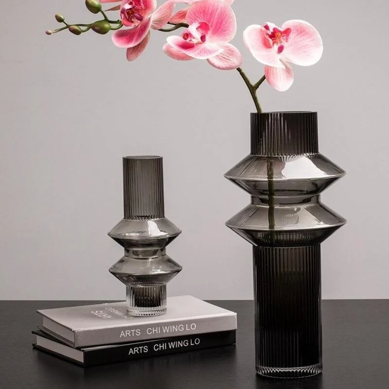 Homeko Linear Abstract Gray Decorative Glass Vase -