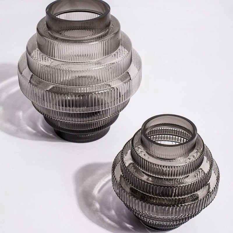 Homeko Linear Abstract Gray Decorative Glass Vase -