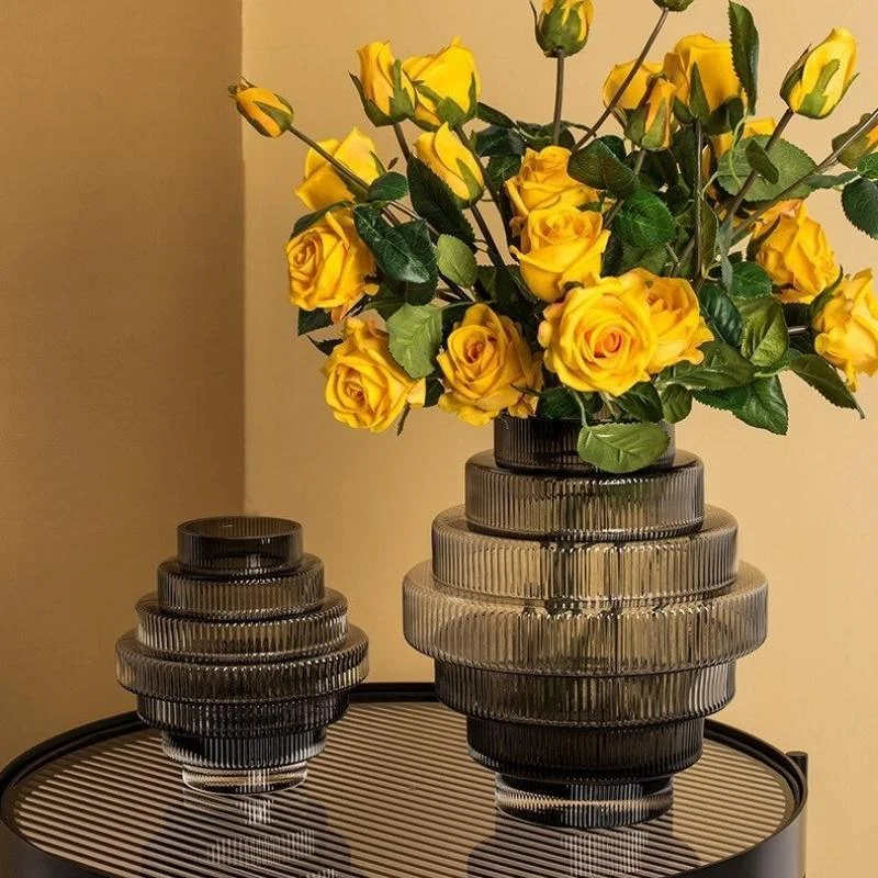 Homeko Linear Abstract Gray Decorative Glass Vase -