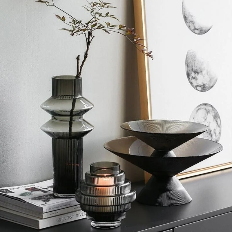 Homeko Linear Abstract Gray Decorative Glass Vase -