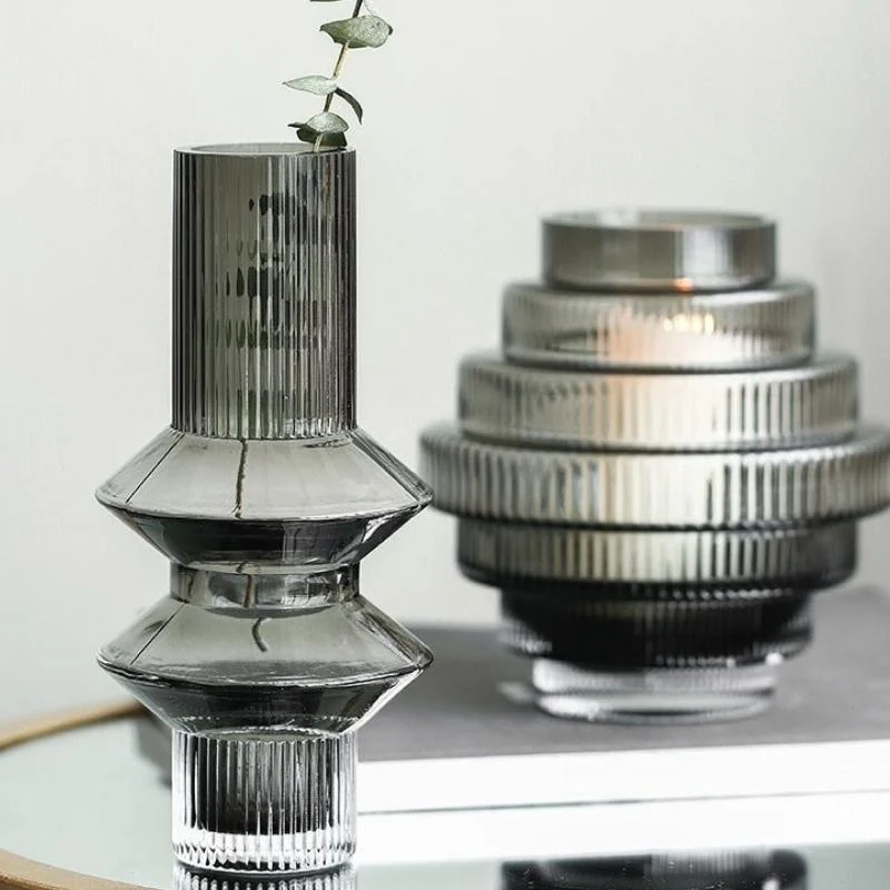 Homeko Linear Abstract Gray Decorative Glass Vase -