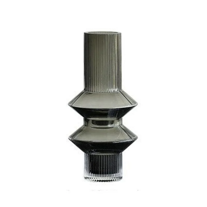 Homeko Linear Abstract Gray Decorative Glass Vase -