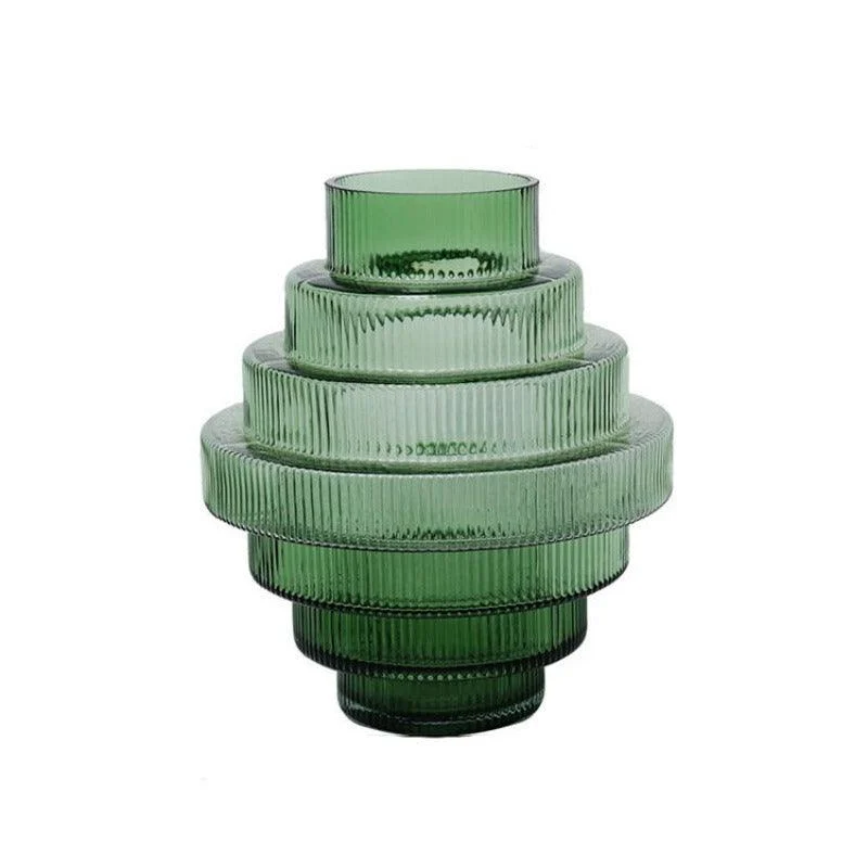 Homeko Linear Abstract Green Decorative Glass Vase -