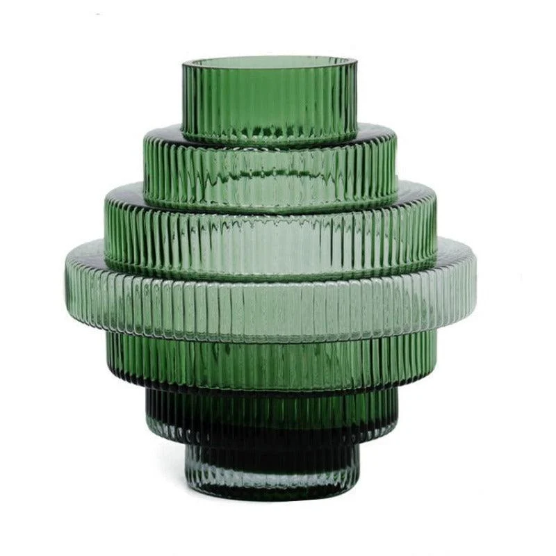Homeko Linear Abstract Green Decorative Glass Vase -