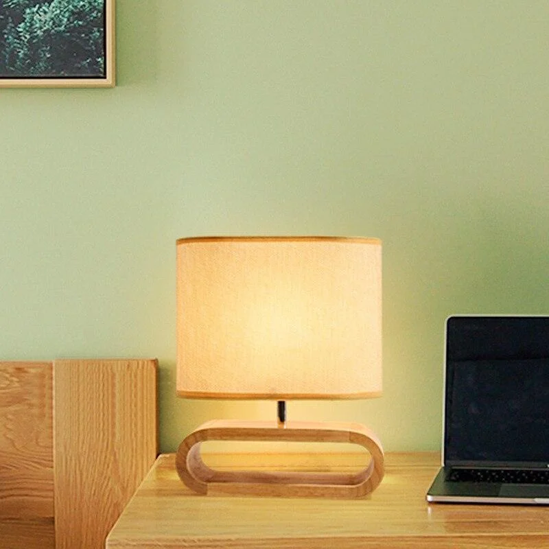 Homeko Linen Cover Wooden Table Lamp -