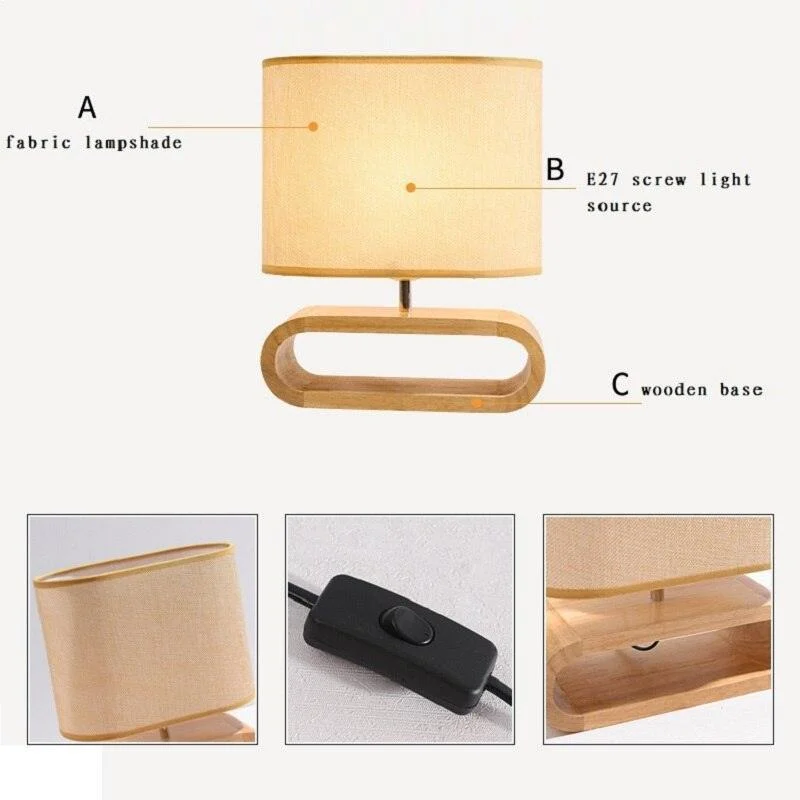 Homeko Linen Cover Wooden Table Lamp -