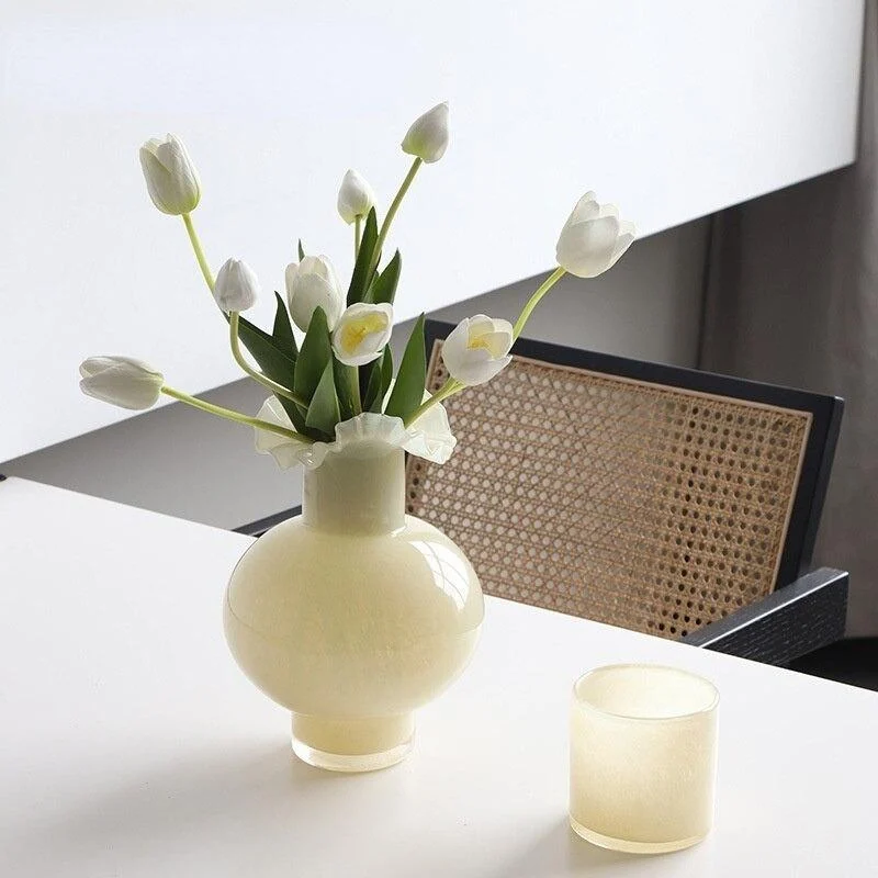 Homeko Milky Yellow Ornament Decorative Glass Vase -
