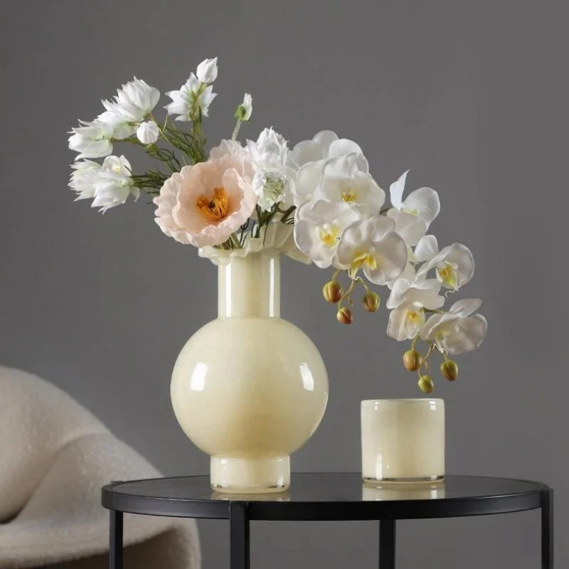 Homeko Milky Yellow Ornament Decorative Glass Vase -