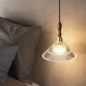 Homeko Pendant LED Light with Ripple Glass & Walnut Wood