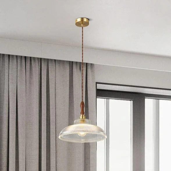 Homeko Pendant LED Light with Ripple Glass & Walnut Wood -