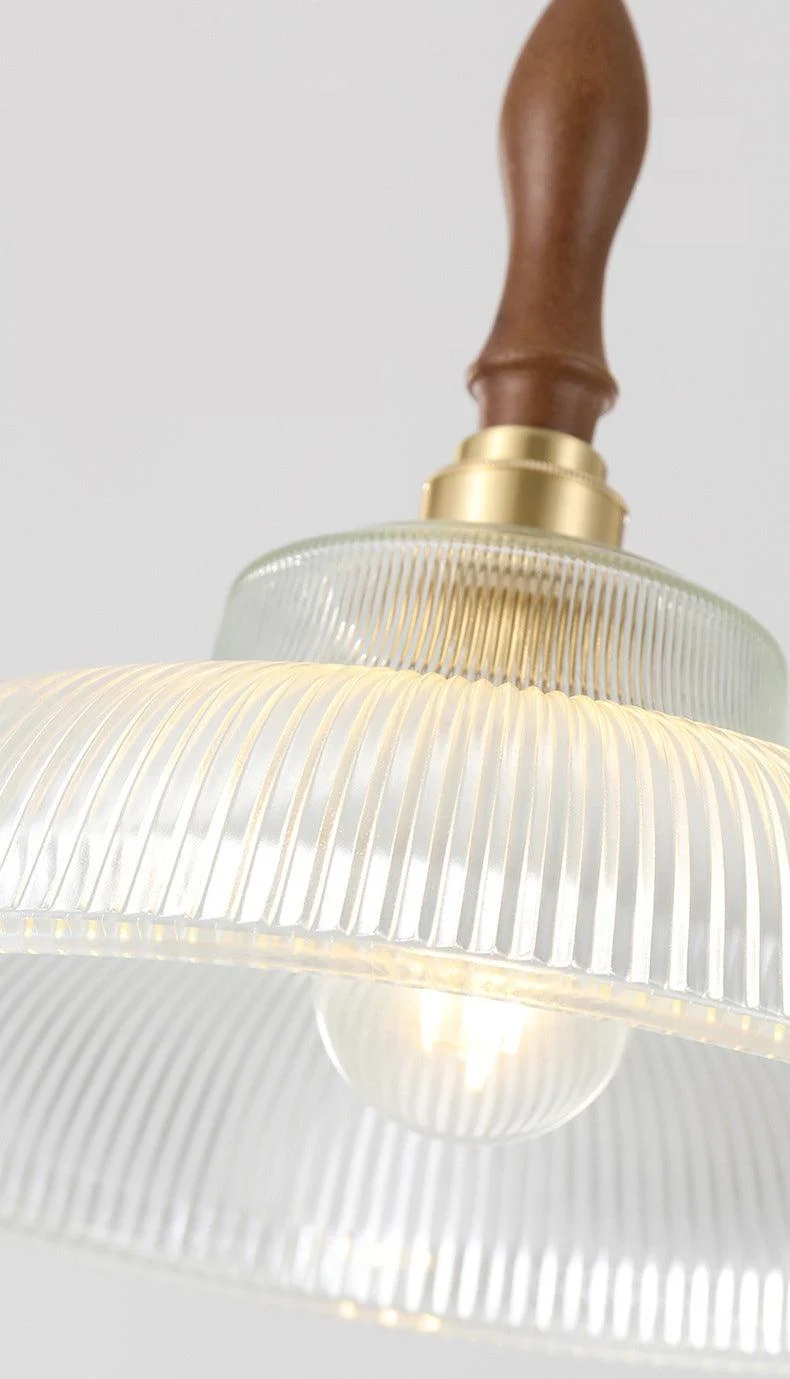 Homeko Pendant LED Light with Ripple Glass & Walnut Wood -