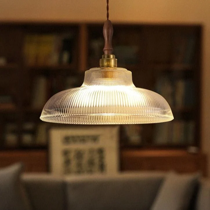 Homeko Pendant LED Light with Ripple Glass & Walnut Wood -