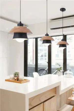 Homeko Pendant Light with Wood and Metal Layers