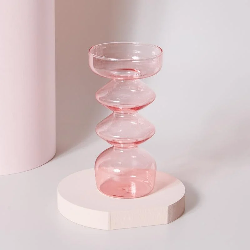 Homeko Pink Glass Taper Candle Holder & Vases -