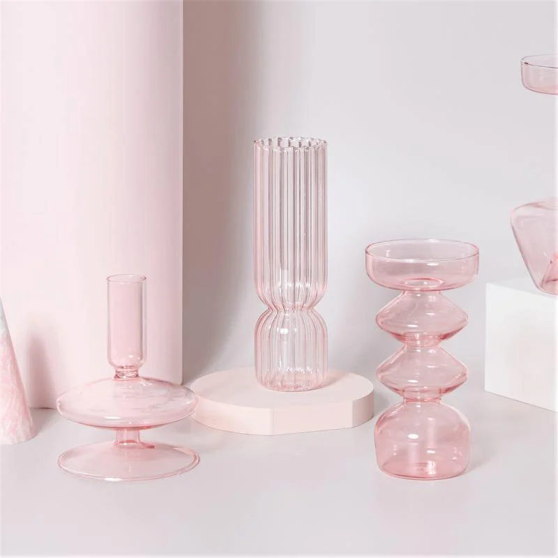 Homeko Pink Glass Taper Candle Holder & Vases -