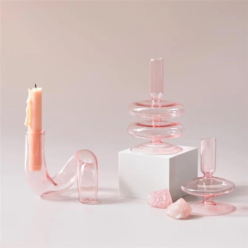 Homeko Pink Glass Taper Candle Holder & Vases -