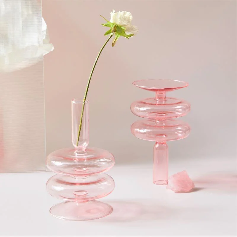 Homeko Pink Glass Taper Candle Holder & Vases -