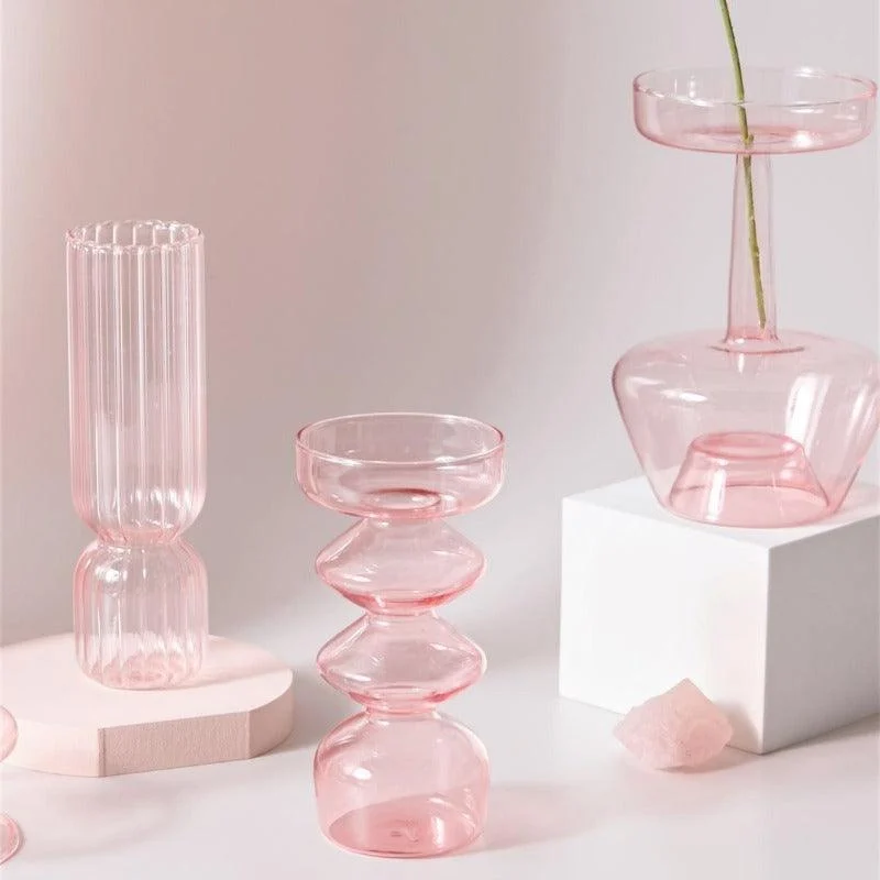 Homeko Pink Glass Taper Candle Holder & Vases -