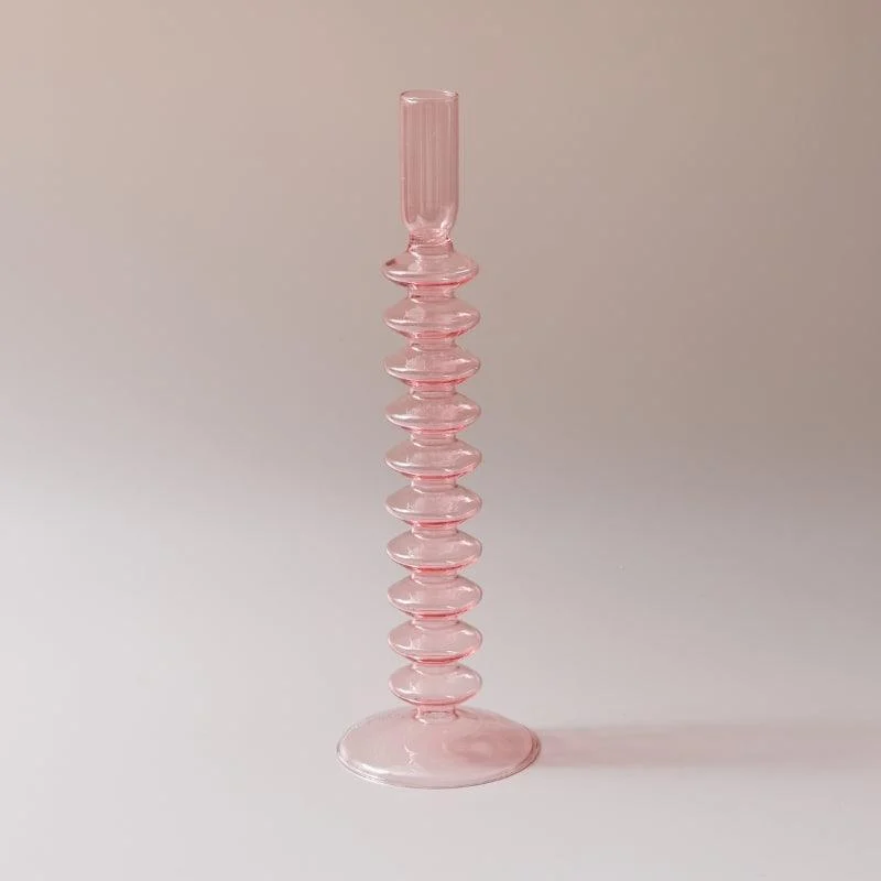 Homeko Pink Glass Taper Candle Holder & Vases -