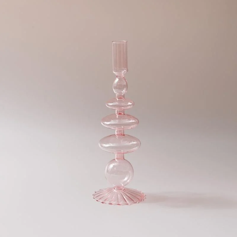 Homeko Pink Glass Taper Candle Holder & Vases -