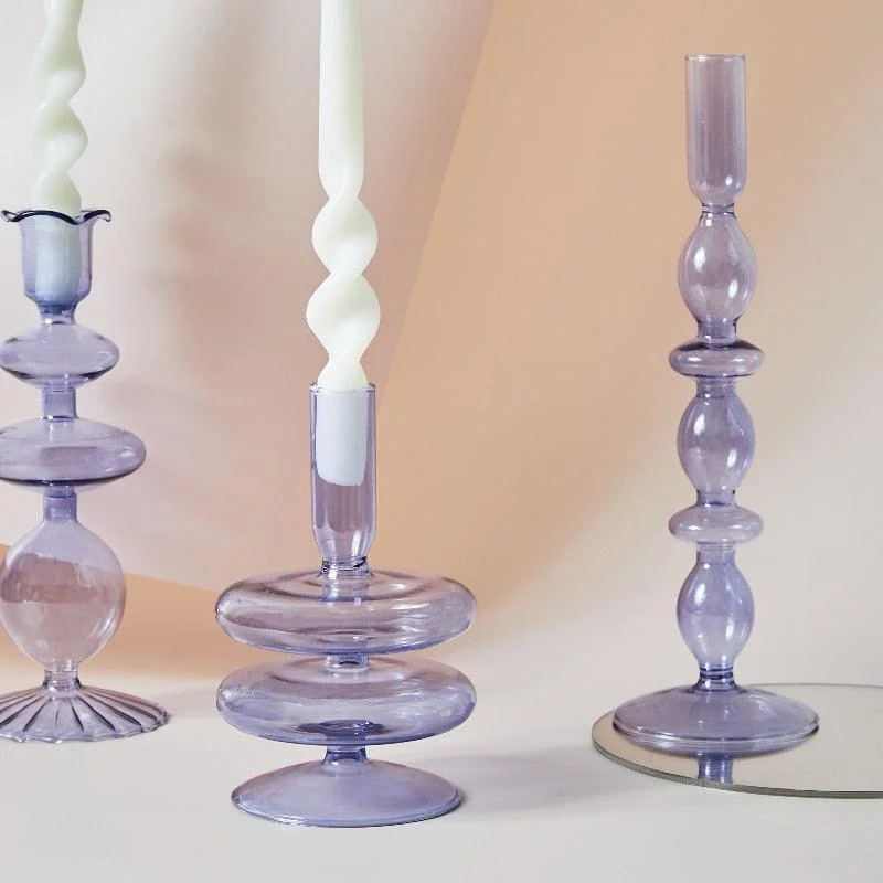 Homeko Purple Glass Taper Candle Holder & Vases -