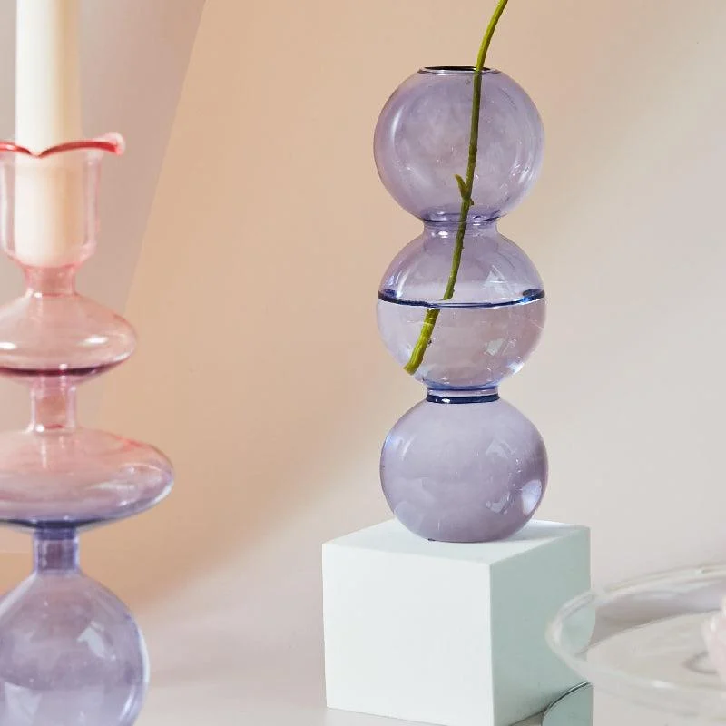 Homeko Purple Glass Taper Candle Holder & Vases -