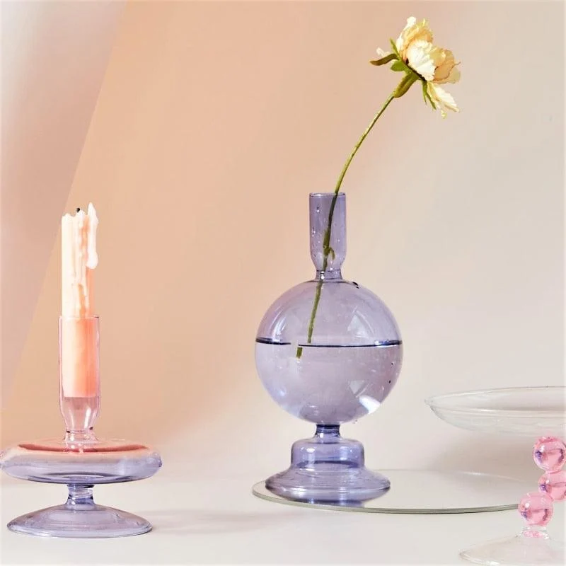 Homeko Purple Glass Taper Candle Holder & Vases -