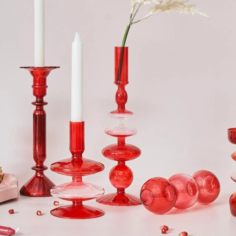 Homeko Red Glass Taper Candle Holders & Vases -