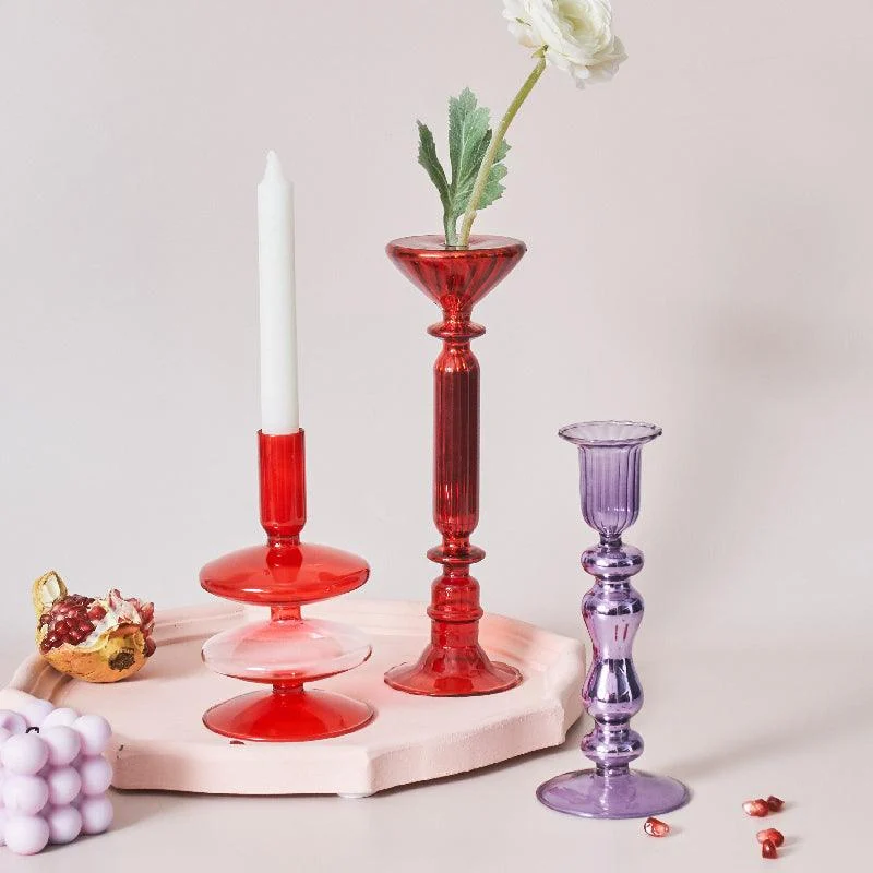 Homeko Red Glass Taper Candle Holders & Vases -