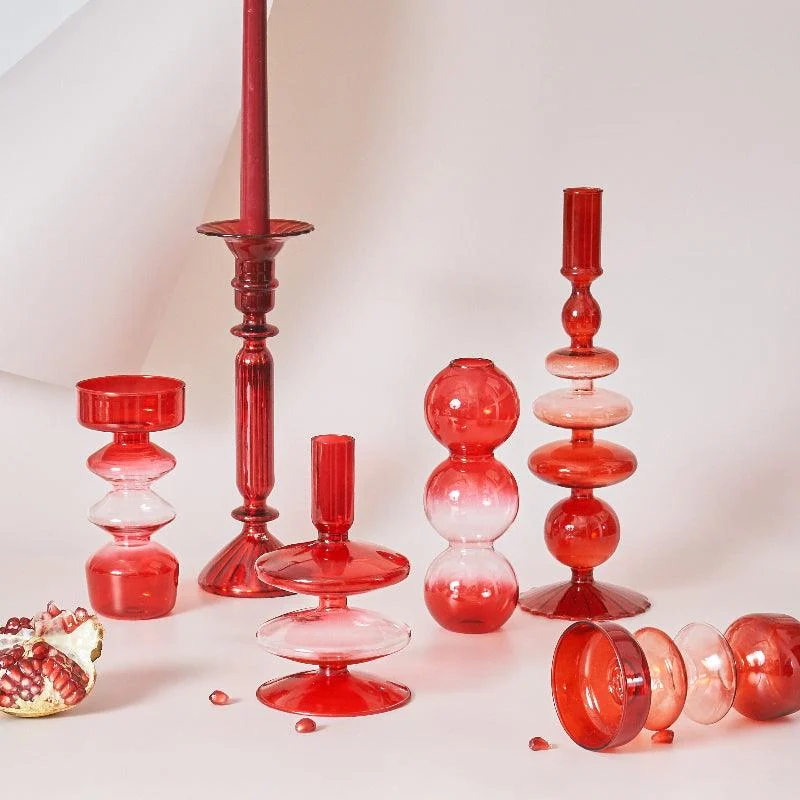 Homeko Red Glass Taper Candle Holders & Vases -