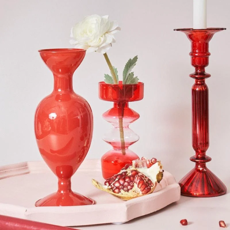 Homeko Red Glass Taper Candle Holders & Vases -