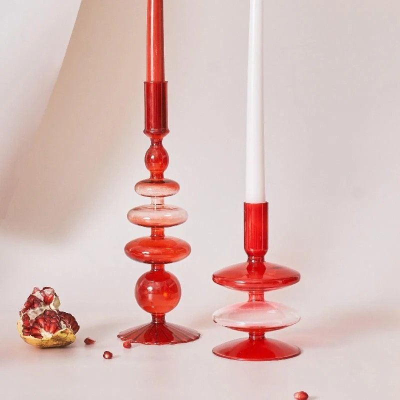 Homeko Red Glass Taper Candle Holders & Vases -